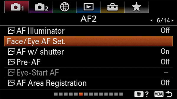 sony a6400 animal eye af setup face eye af set