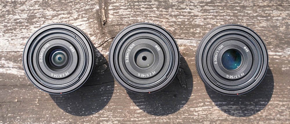 Sony 24mm, 40mm and 50mm lenses
