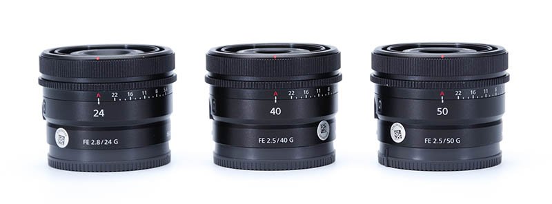 Sony 24mm, 40mm, 50mm Lens Trio Side View